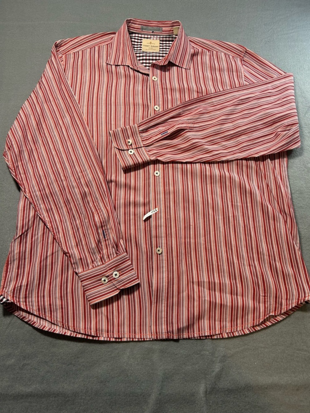 Tommy Bahama Red and White Striped Long-Sleeve Dress Shirt